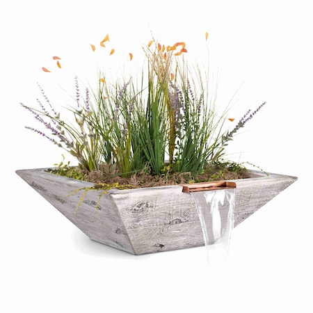 The Outdoor Plus 30 Square Maya Planter & Water Bowl - Wood Grain GFRC Concrete - Ivory - OPT-30SWGPW-IVY